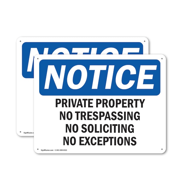 Signmission Private Property No Trespassing No Soliciting OSHA Notice Sign, Plastic, 10in W x 7in L, 2PK OS-2PACK-NS-P-710-L-17850 - main